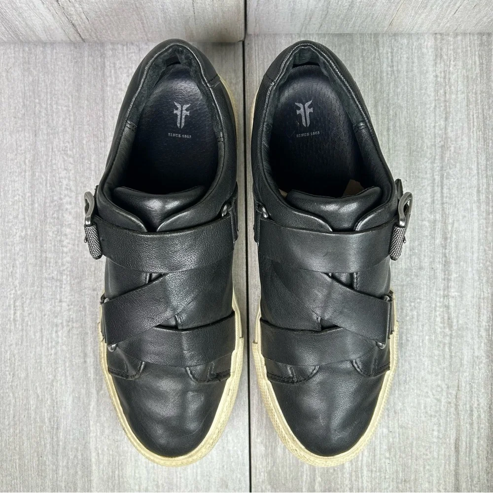 Frye Gia Low Moto Buckle Harness Black Leather Sneaker Shoes Women’s Size 8 - Picture 6 of 11